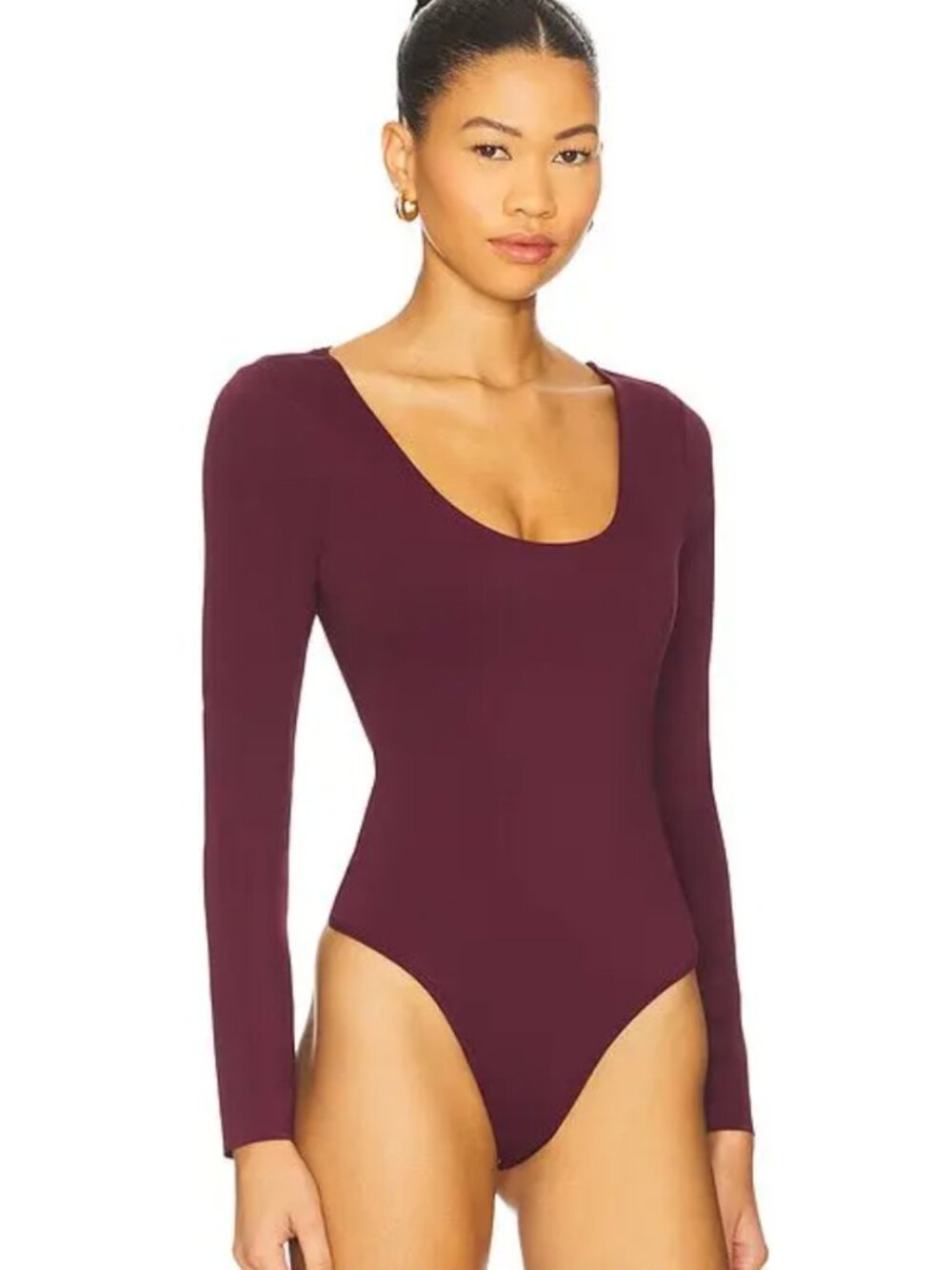 Good American Scuba Scoop Neck Bodysuit in Maroon, S, Never Worn